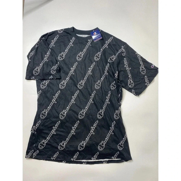 Champion Mens Shirt Adult XLT Black Spell Out All Over Print Casual - Picture 1 of 7